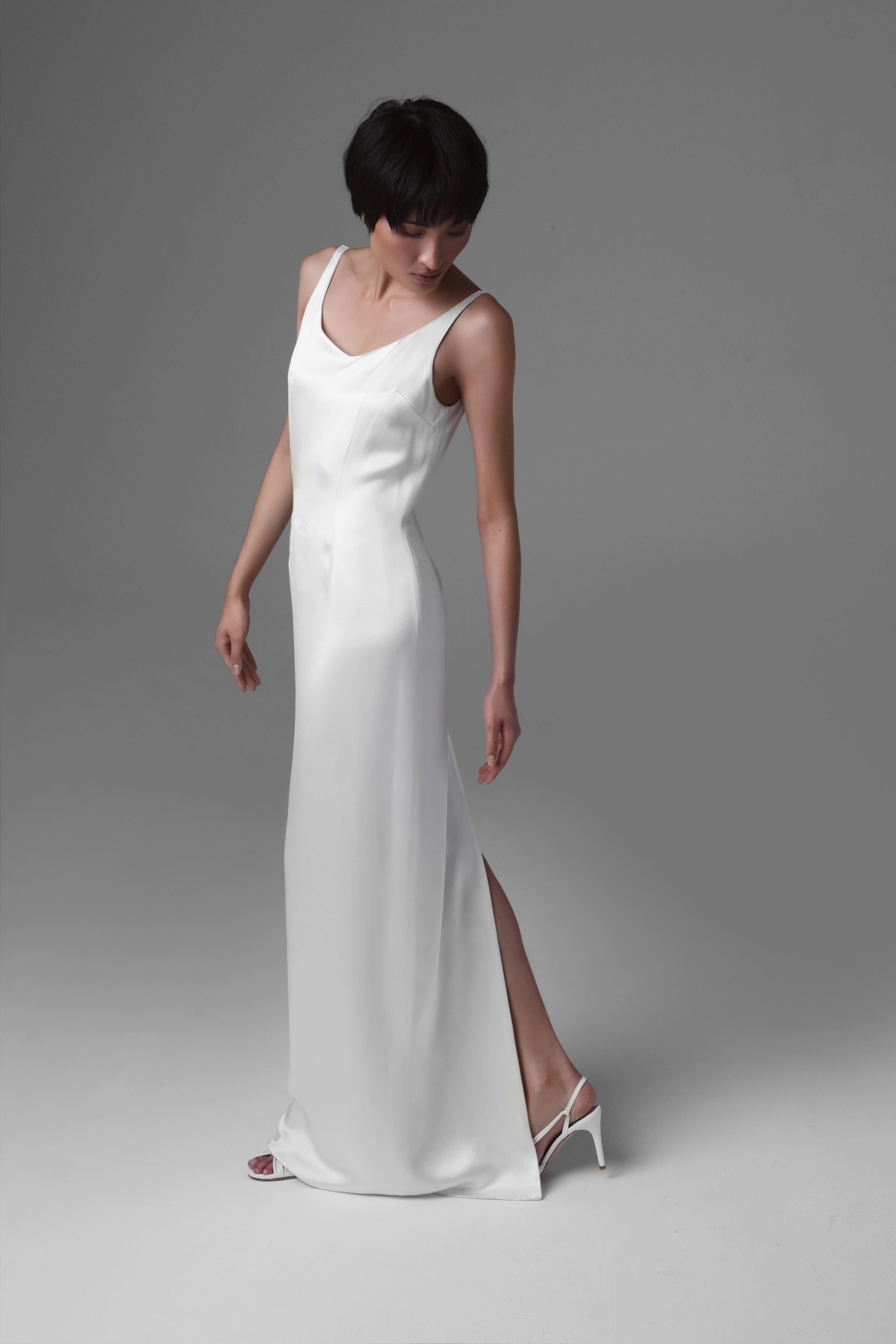 Silk Wedding Gown with Deep Back Décolleté and High Slit | Monika Adamska – Luxury Bridalwear