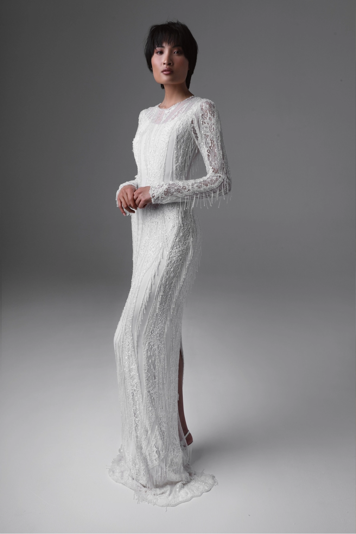 Lace and Silk Chiffon Wedding Gown with Hand-Applied Beads | Monika Adamska – Luxury Bridalwear