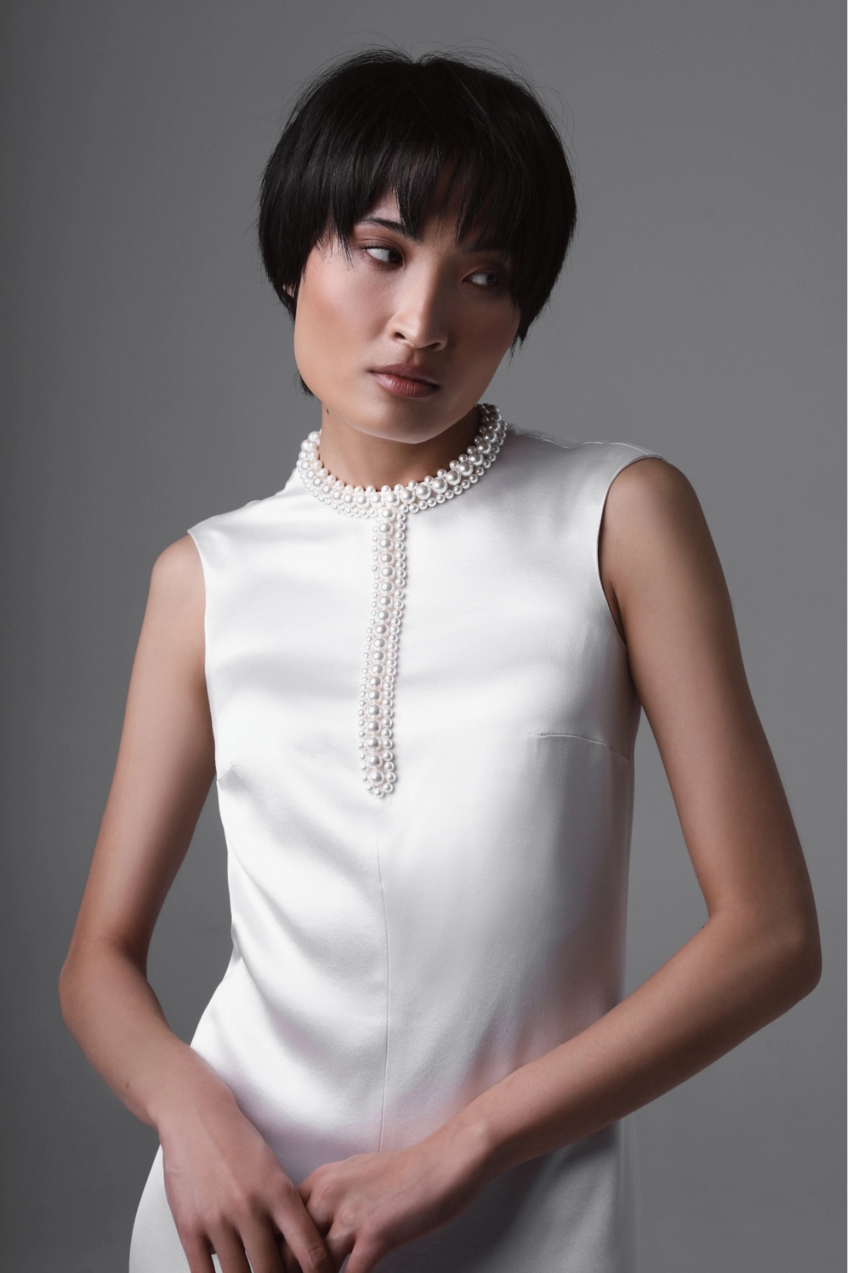 Long Silk Wedding Gown with Majorcan Pearls | Monika Adamska – Luxury Bridalwear
