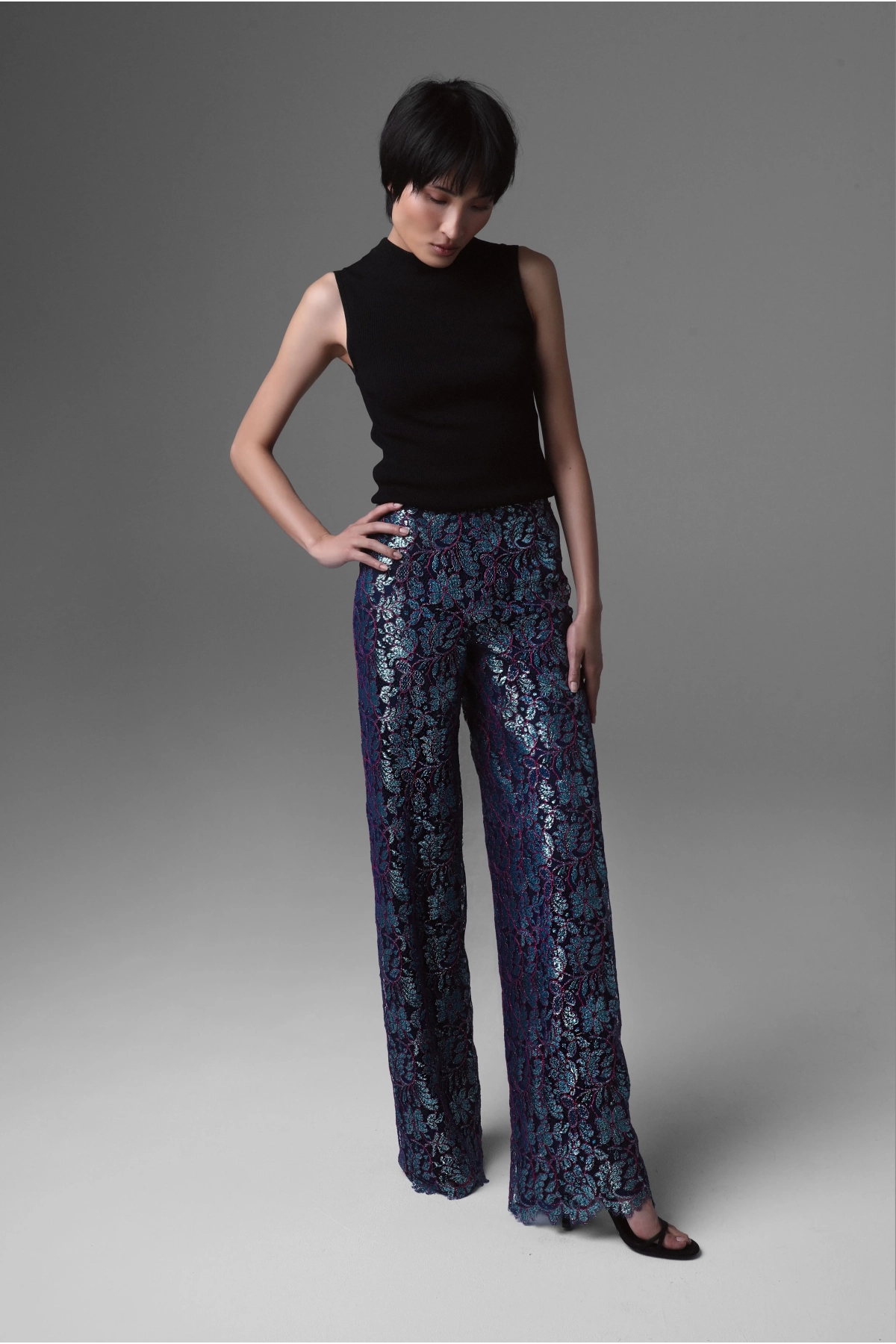 Long Lace Couture Trousers with Silk Satin Lining | Monika Adamska – Luxury Womenswear