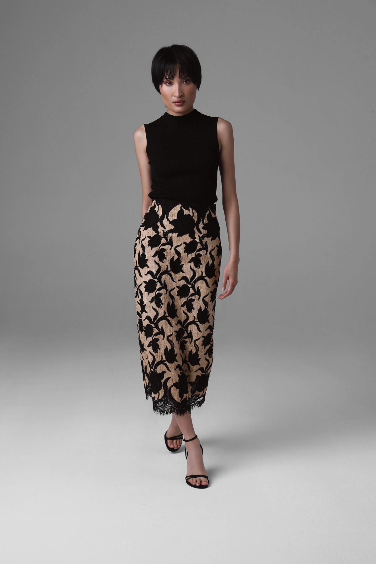 Black Lace High-Waisted Midi Skirt | Monika Adamska – Luxury Womenswear