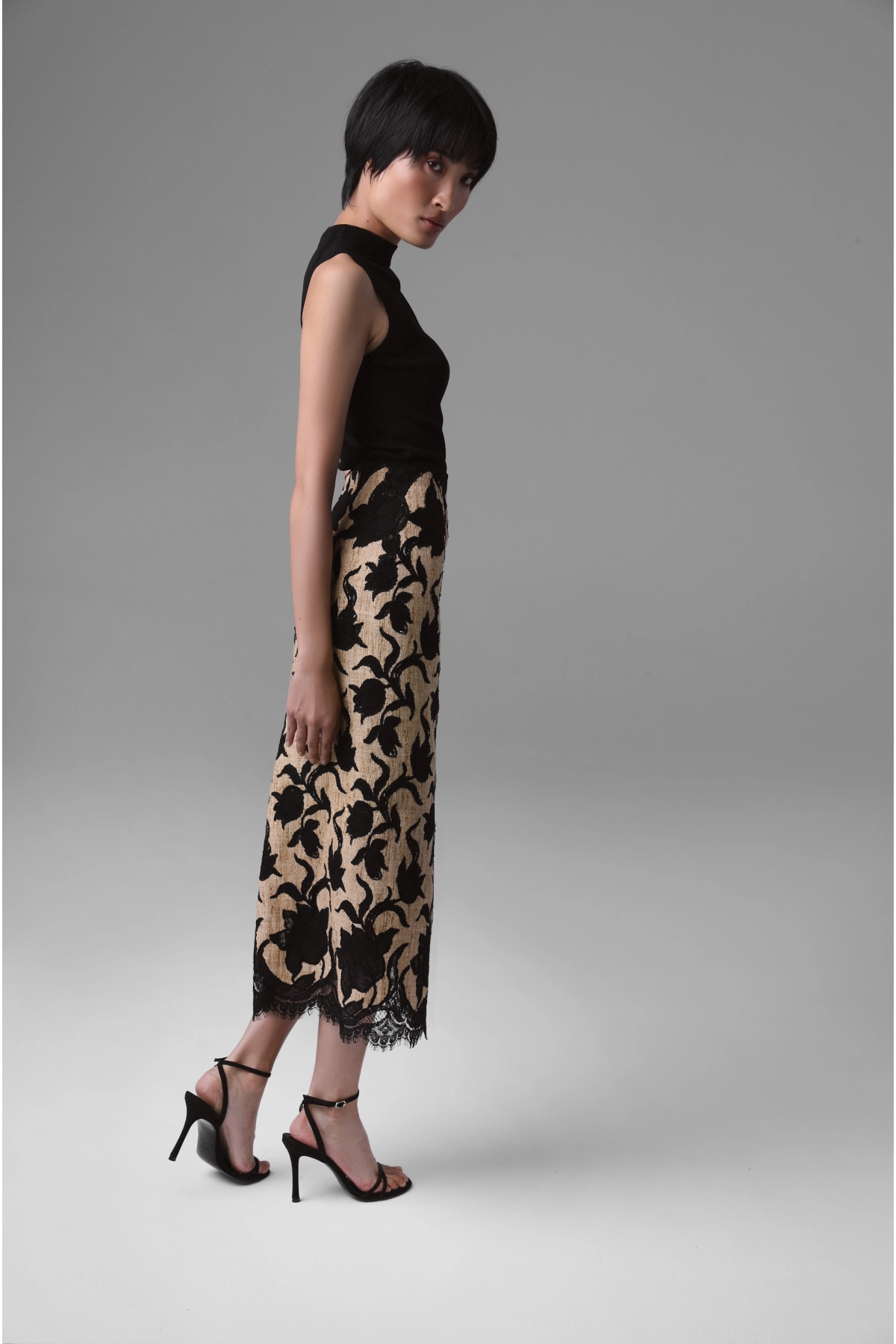 Black Lace High-Waisted Midi Skirt | Monika Adamska – Luxury Womenswear
