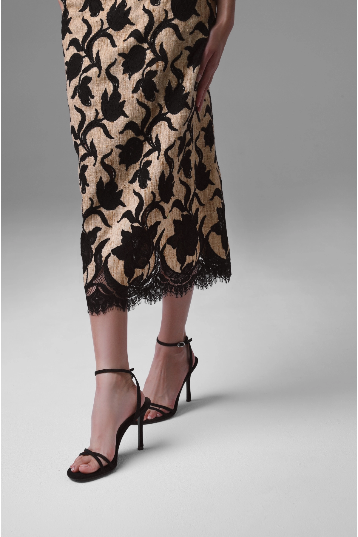 Black Lace High-Waisted Midi Skirt | Monika Adamska – Luxury Womenswear