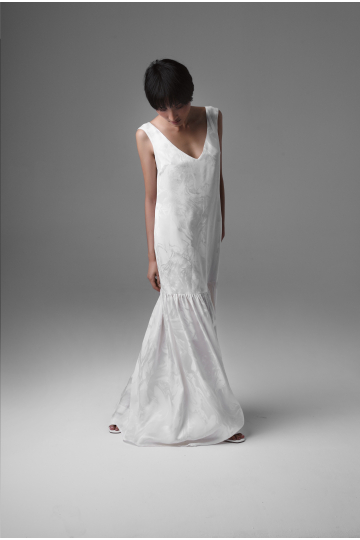 Romantic Long Viscose Jacquard Dress with Ruffle – Monika Adamska