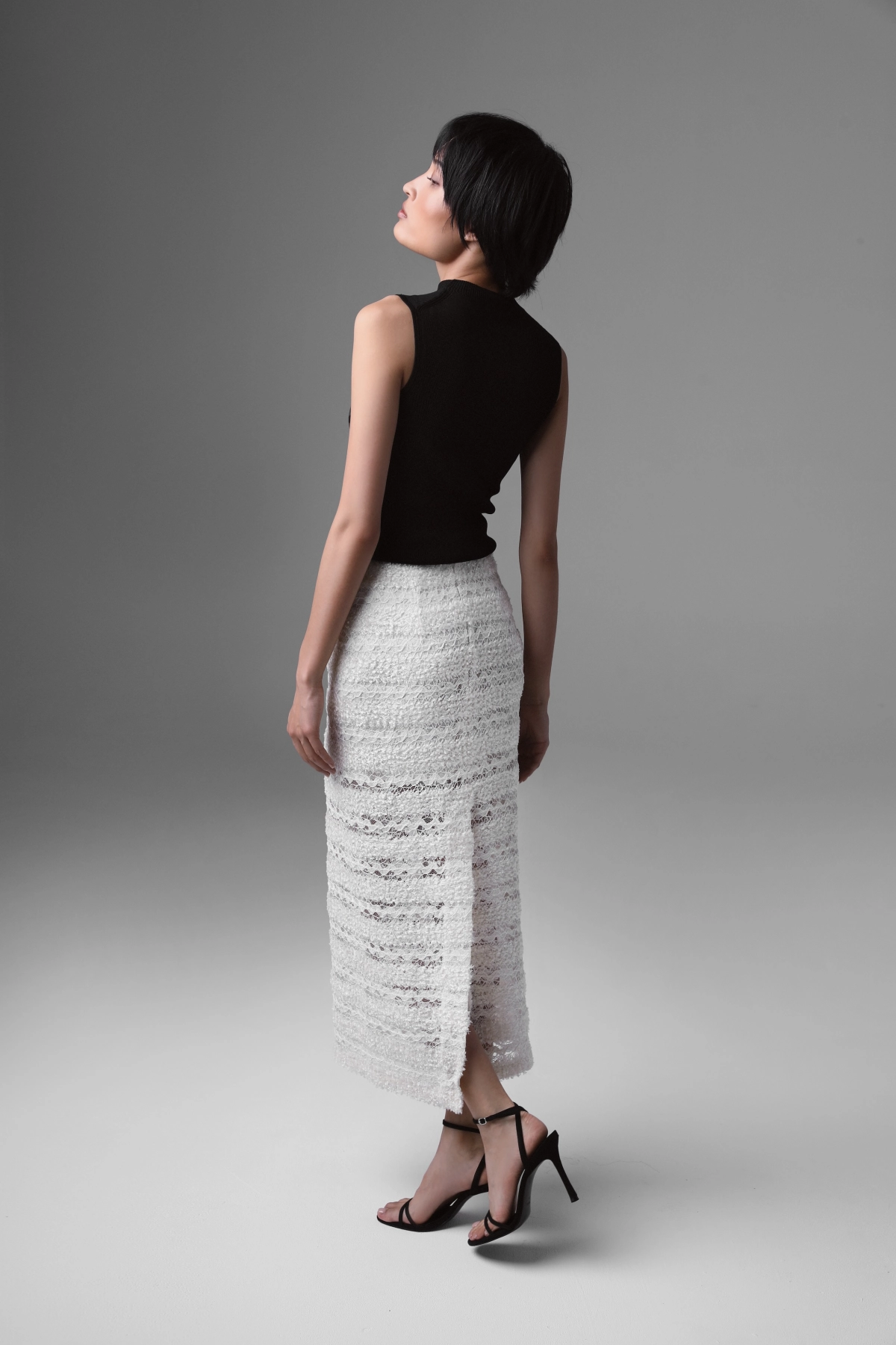 Light Lace High-Waisted Midi Skirt | Monika Adamska – Luxury Womenswear