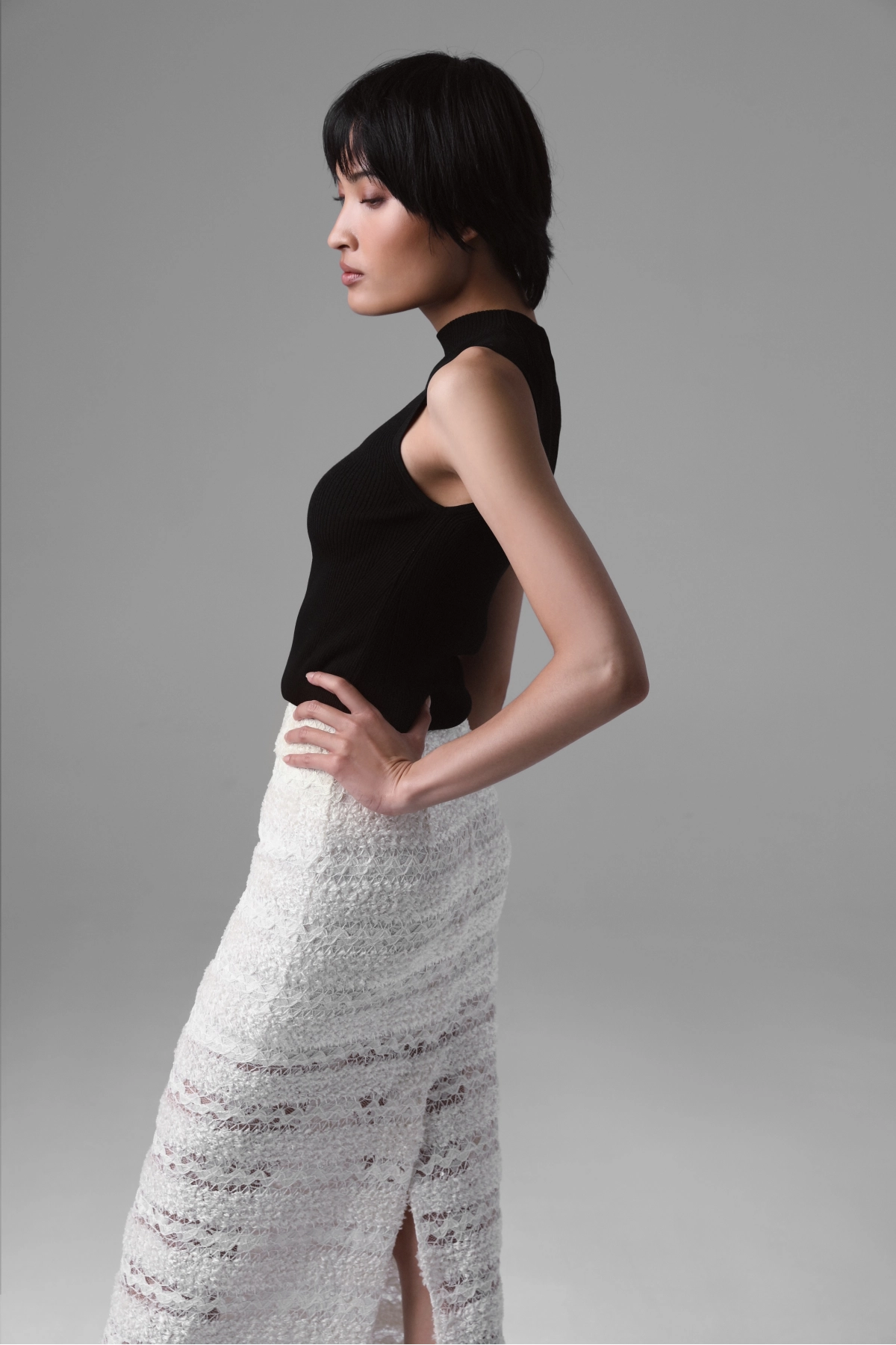 Light Lace High-Waisted Midi Skirt | Monika Adamska – Luxury Womenswear