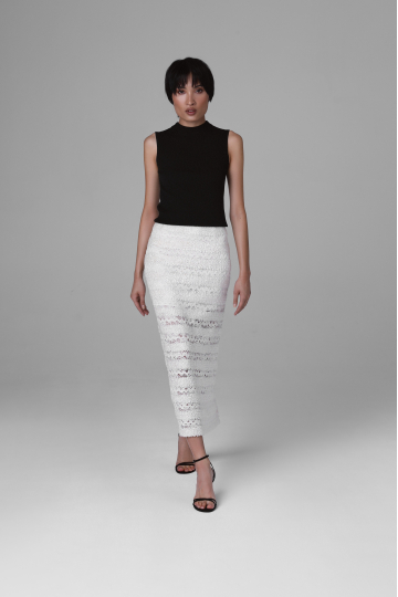 Light Lace High-Waisted Midi Skirt with Artisanal Detailing – Monika Adamska