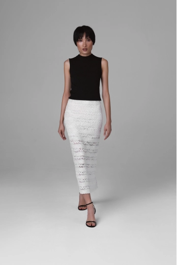 Light Lace High-Waisted Midi Skirt | Monika Adamska – Luxury Womenswear
