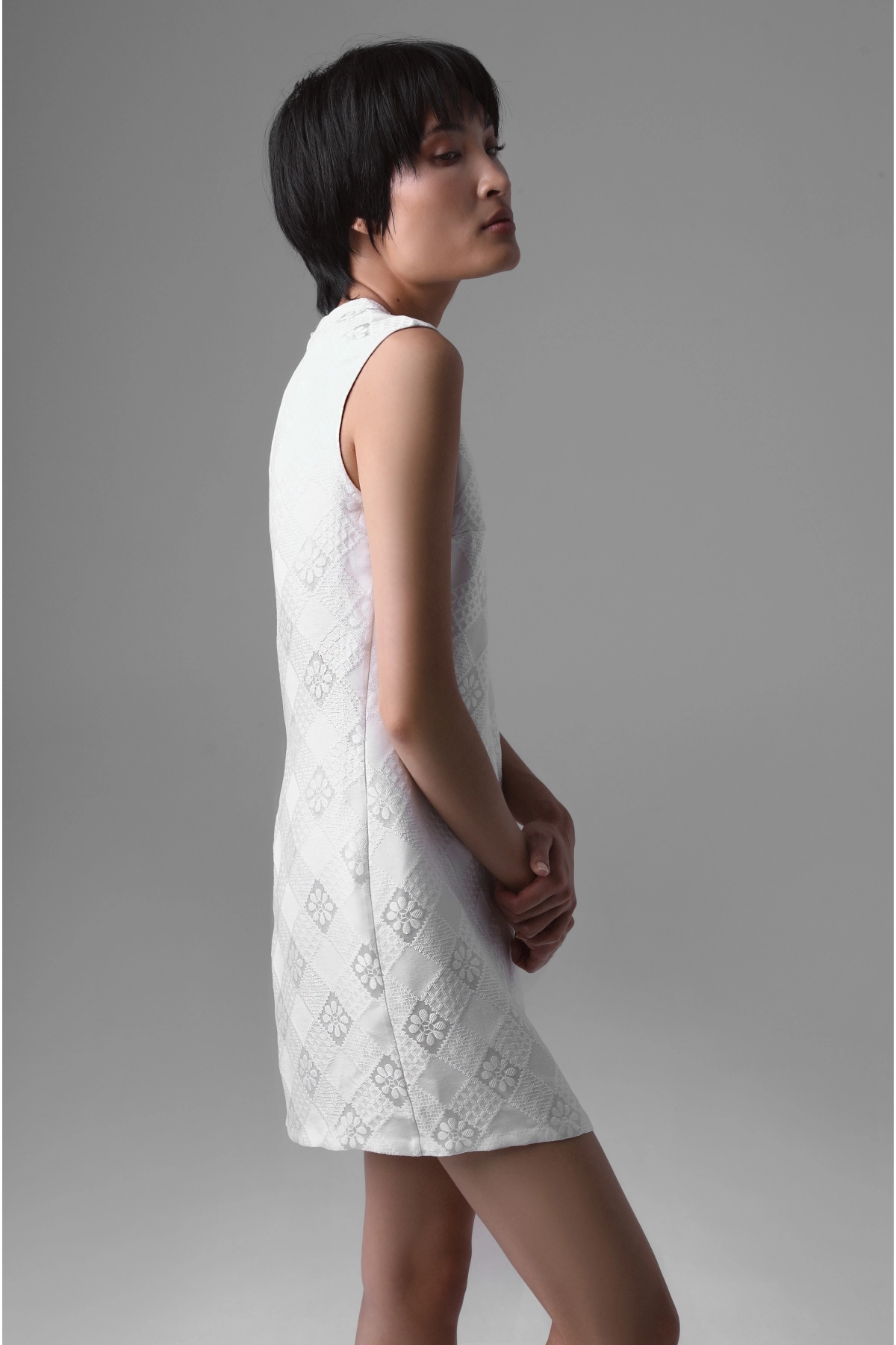 Short Silk Jacquard Dress with Geometric Pattern | Monika Adamska – Luxury Womenswear