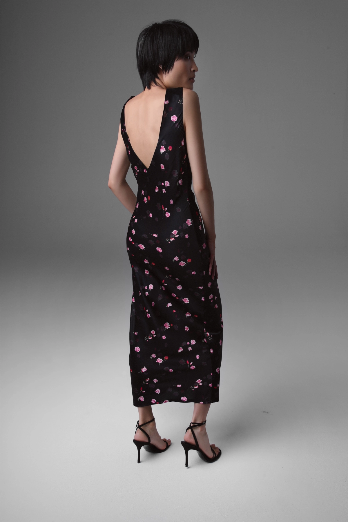 Silk Bias-Cut Midi Dress with Rose Motif | Monika Adamska – Luxury Womenswear