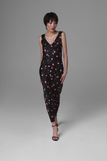 Silk Bias-Cut Midi Dress with Rose Motif – Monika Adamska