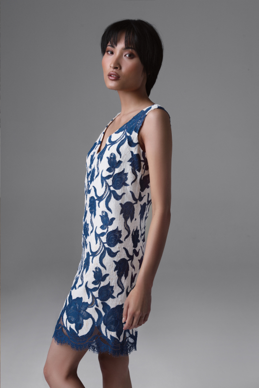 Short Blue Floral Lace Dress – Monika Adamska