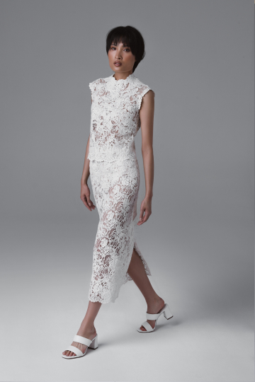 Couture Blouse and Skirt in French Lace – Monika Adamska