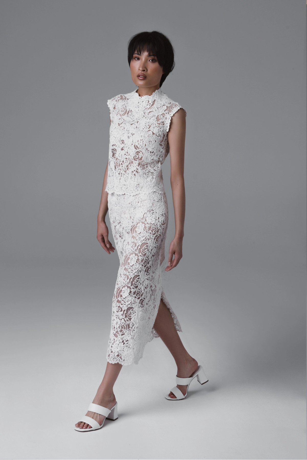 Couture Blouse and Skirt in French Lace | Monika Adamska – Luxury Womenswear