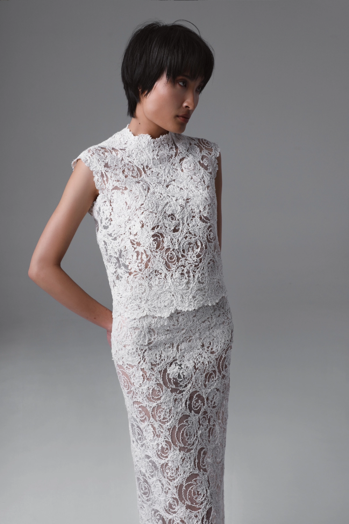 Couture Blouse and Skirt in French Lace | Monika Adamska – Luxury Womenswear