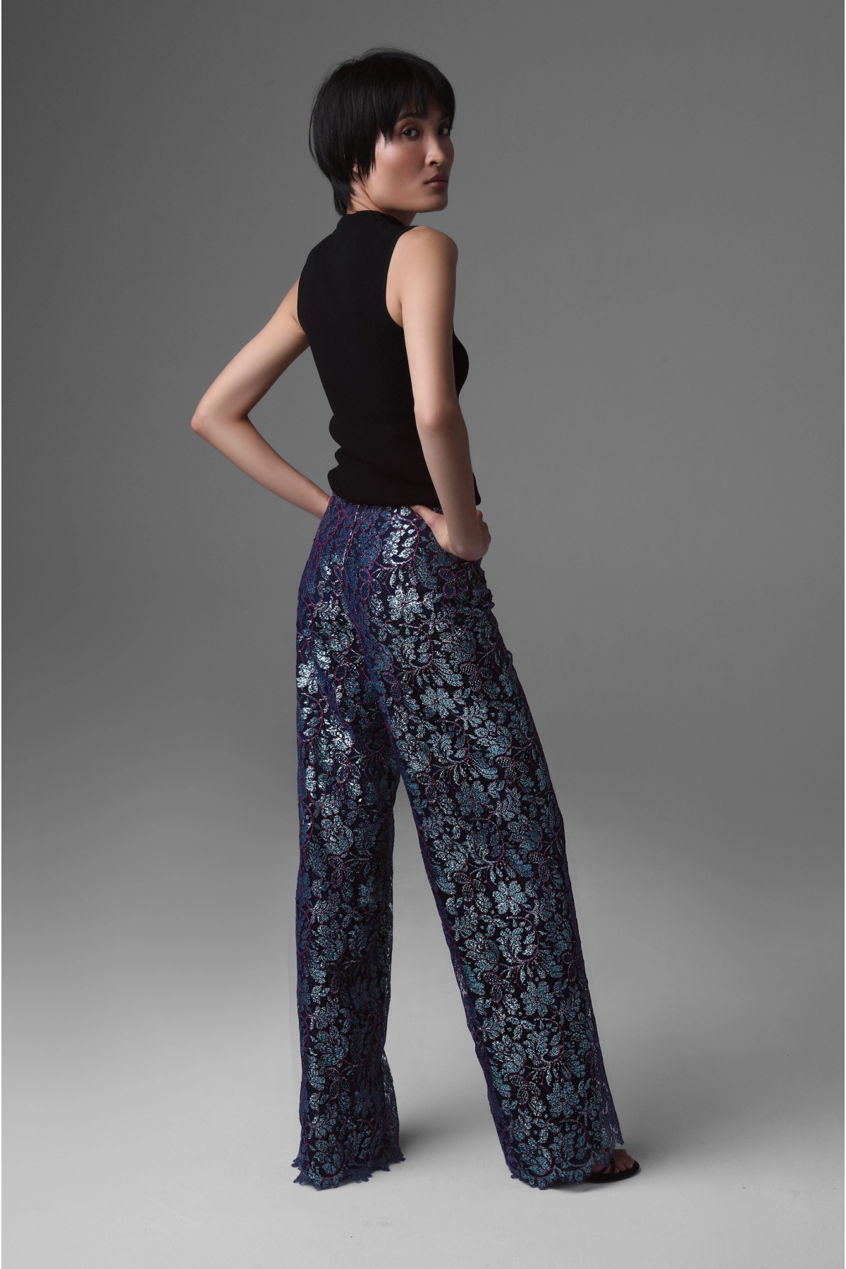 Long Lace Couture Trousers with Silk Satin Lining | Monika Adamska – Luxury Womenswear