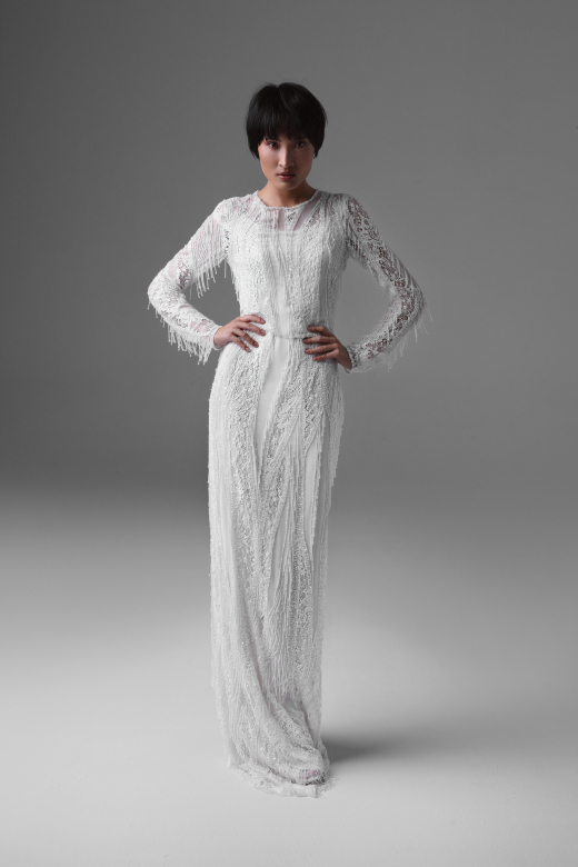 Lace and Silk Chiffon Wedding Gown with Hand-Applied Beads – Monika Adamska