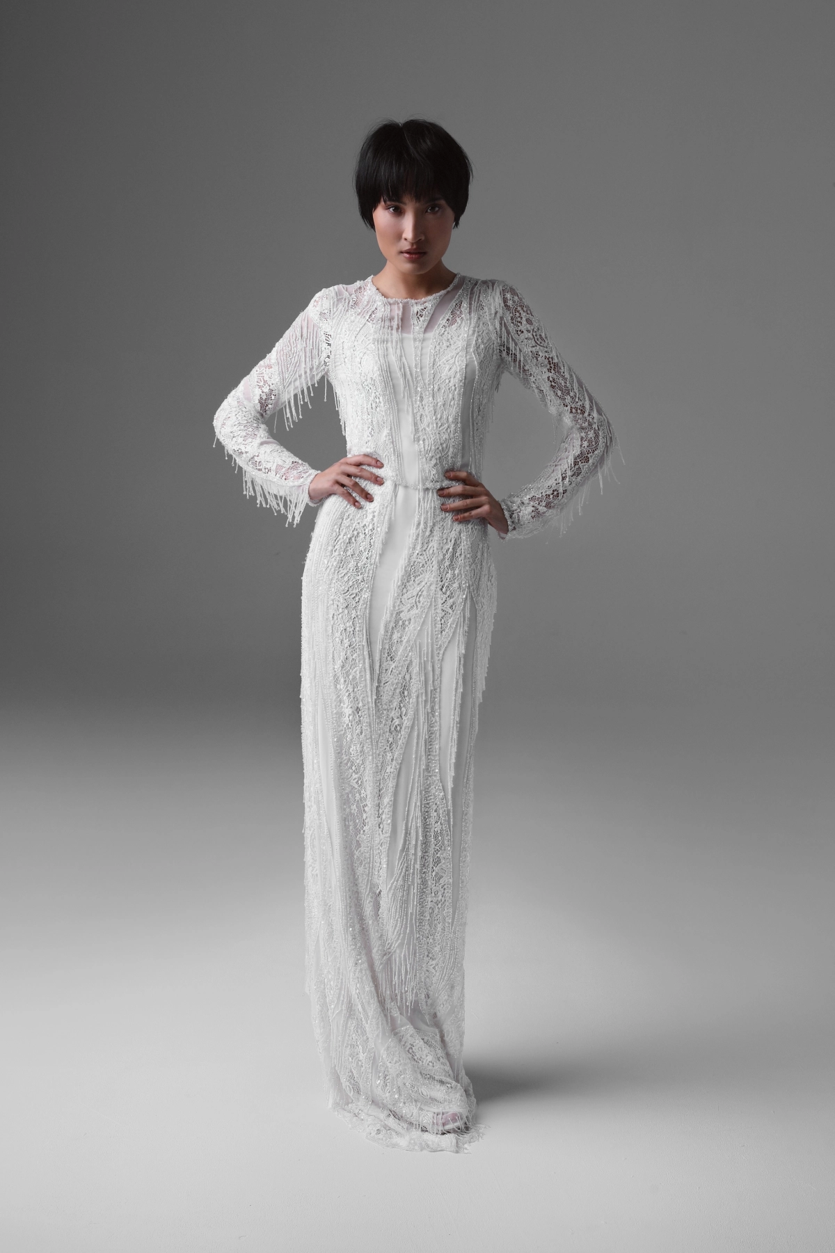 Lace and Silk Chiffon Wedding Gown with Hand-Applied Beads | Monika Adamska – Luxury Bridalwear