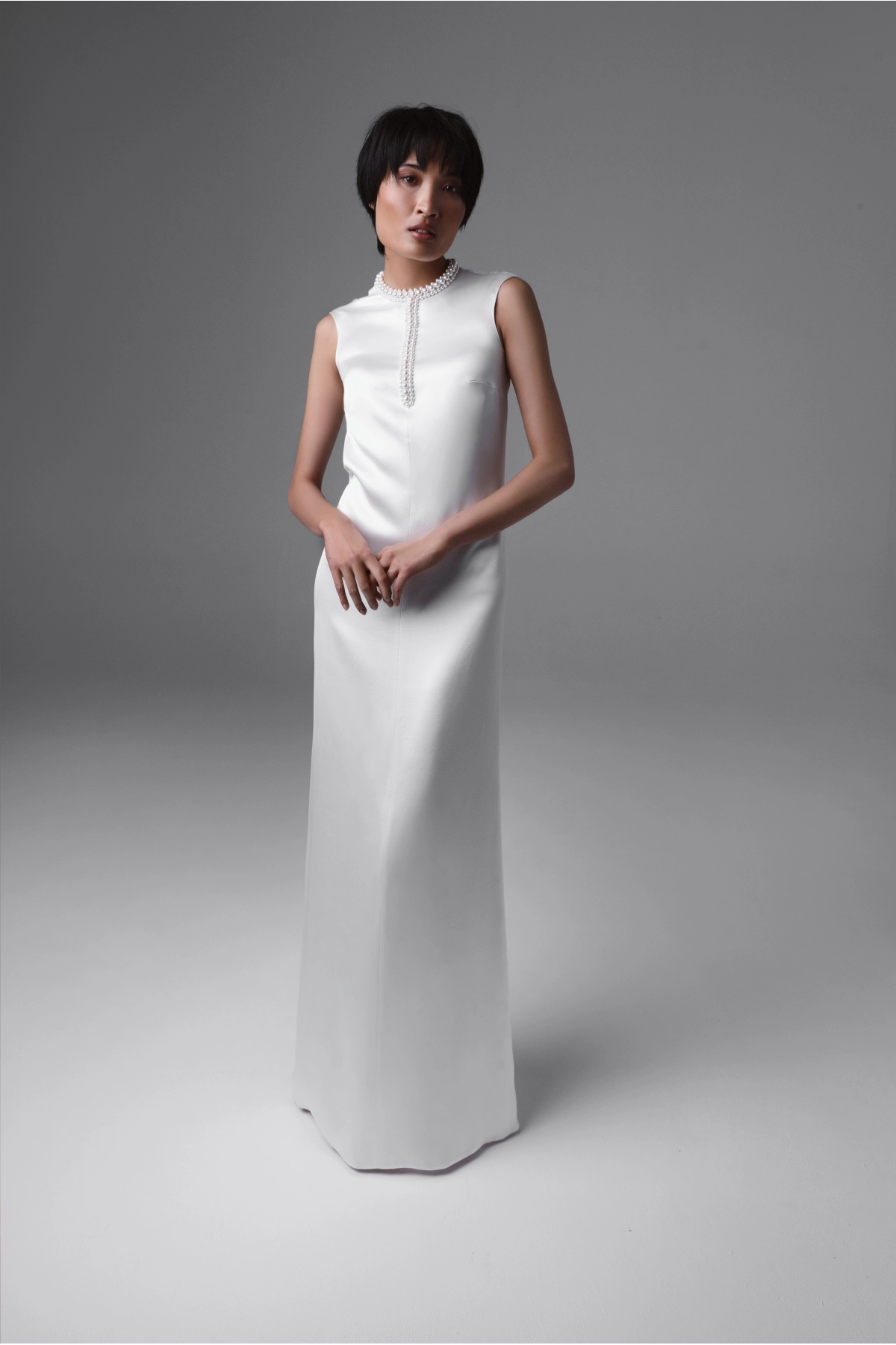 Long Silk Wedding Gown with Majorcan Pearls | Monika Adamska – Luxury Bridalwear