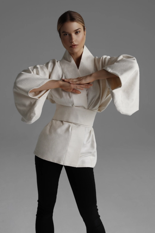 Silk Bourette Kimono with Handcrafted Finishes | Monika Adamska – Luxury Womenswear