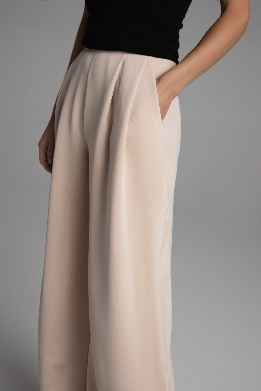 Beige silk crepe trousers